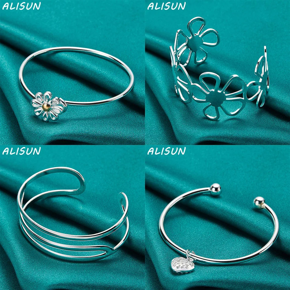 

ALISUN 925 Sterling Silver Bangle Geometric Bracelet For Women Charm Trend Birthday Gifts Fashion Party Fine Jewelry