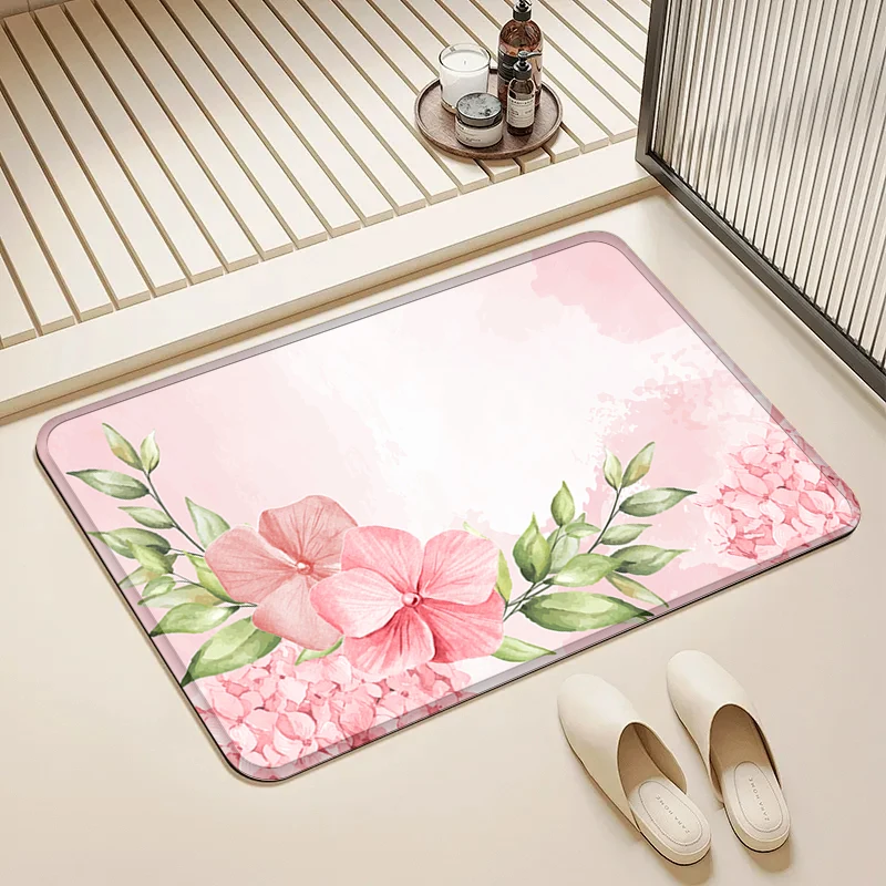 

Pink Hydrangea Flower Print Door Mat Non-Slip Absorbent Floor Rug for Home Entrance Bathroom Kitchen Decor