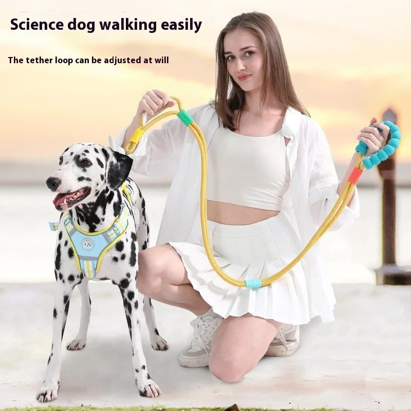 

Dog Leash Explosion-proof Punch Anti-breakaway Non-slip Wear Cotton Candy Double Leash Dog Walking Device