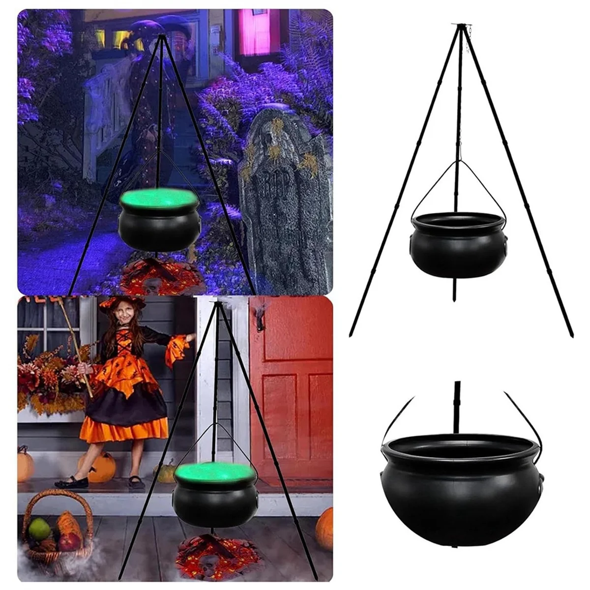 Halloween Decoration, Witch Pot, Witch Cauldron with Light Decoration, Candy Bucket, Outdoor Indoor Party Decoration