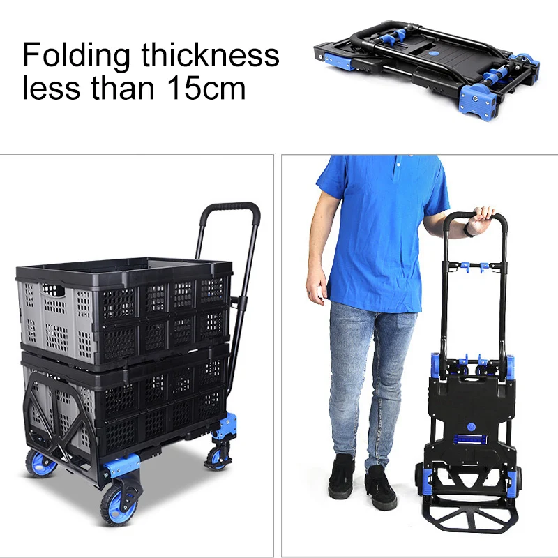 150 kg all-terrain trapklimwagen steekwagen met bungeekoord opvouwbare trolley voor zware lading met tas 4 kristallen wielen