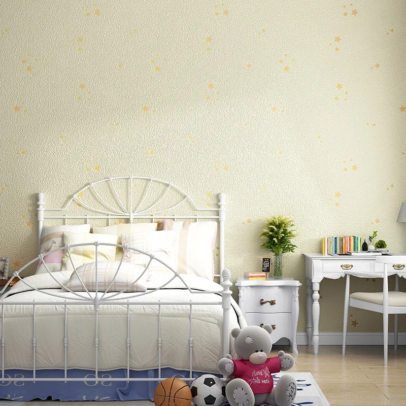 Mediterranean Blue Star Children's Room Wallpaper Boy Nordic Children's Girl Bedroom Osron 3D Star Wallpaper.
