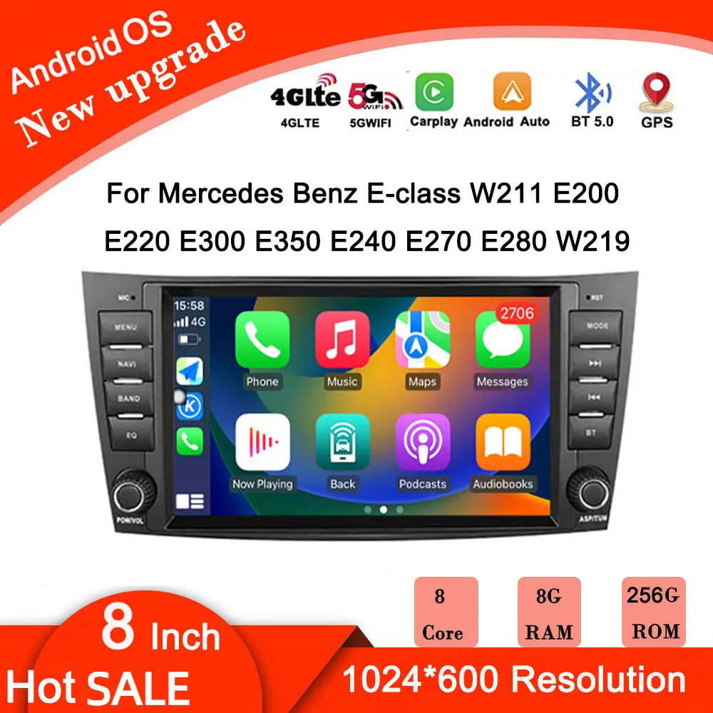 

8'' DSP RDS Android 14 Car Radio Video Carplay Stereo For Mercedes Benz E-class W211 E200 E220 E300 E350 E240 E270 E280 W219