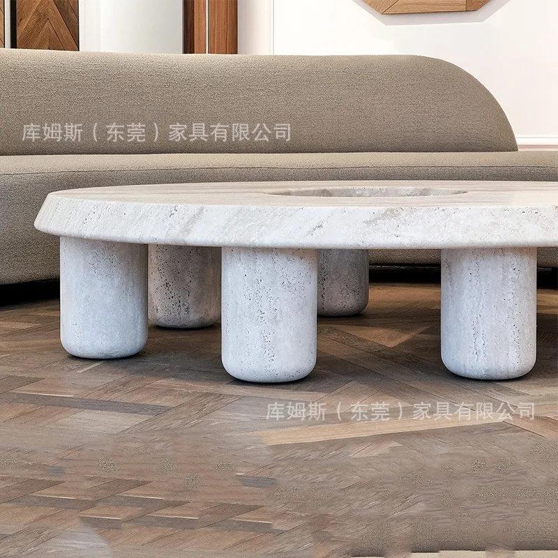 Villa living room household light luxury coffee table high-end retro round coffee table