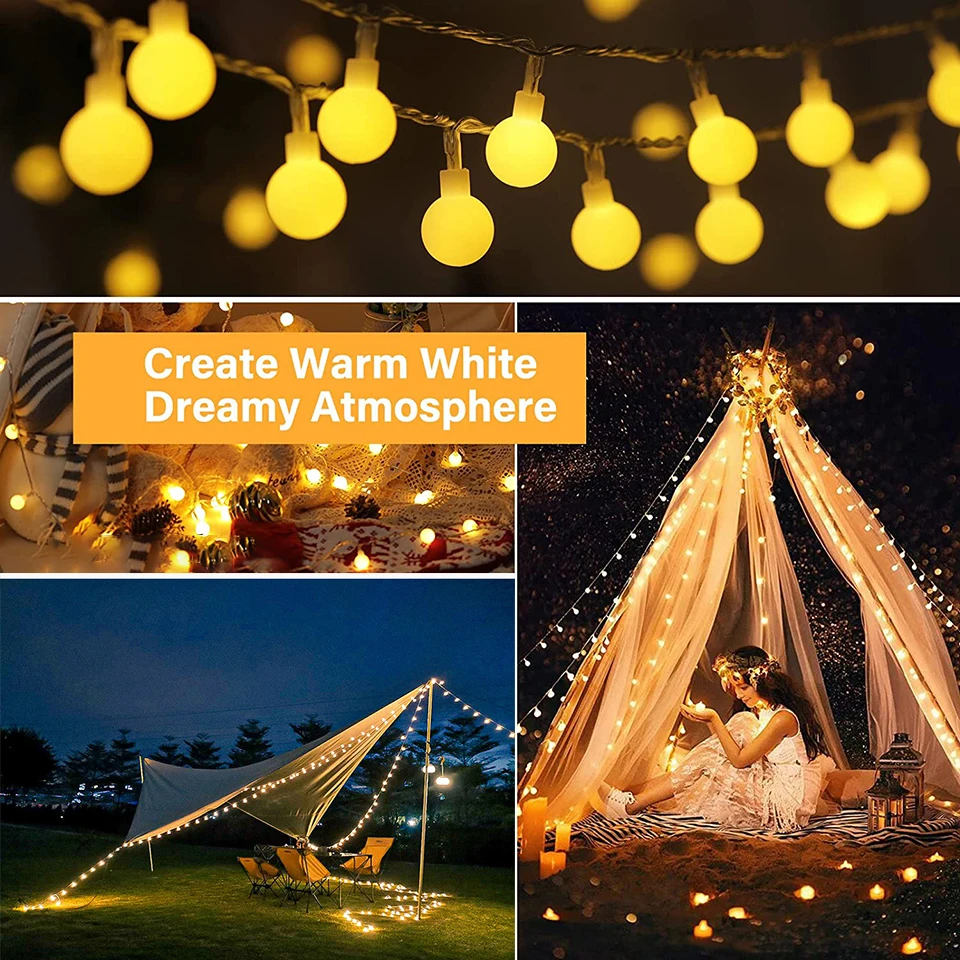 LED Globe Bulbs String Light, ao ar livre, Natal, Round Ball, Fairy Lights, Guirlanda para pátio, casamento, feriado, decoração de tenda, G50