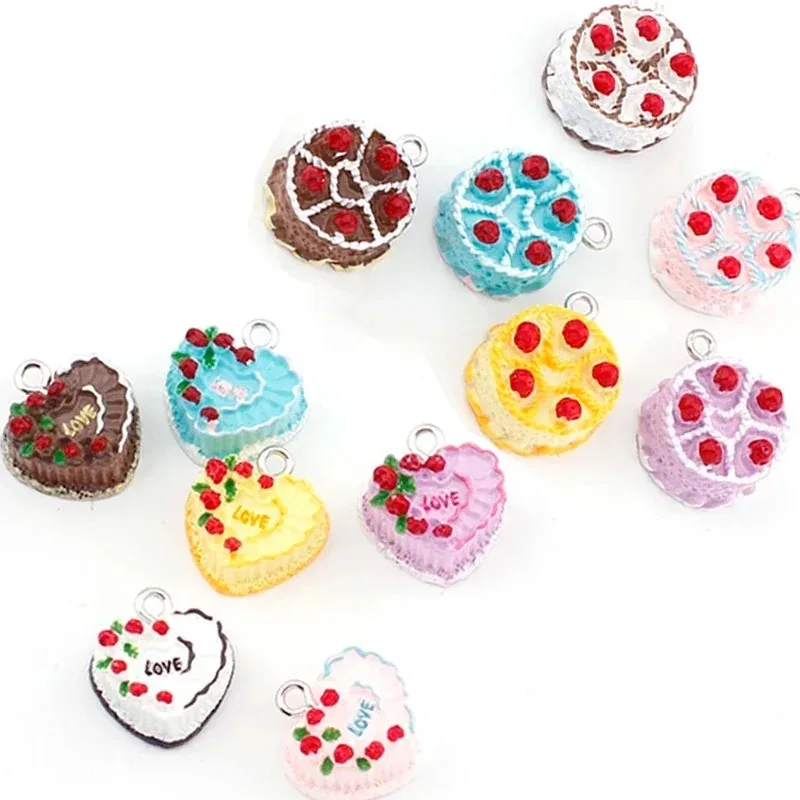 10Pcs Realistic 3D Birthday Cake Resin Charms Kawaii Mini Food Pendants Handcraft Findings for DIY Earring Necklace Jewelry