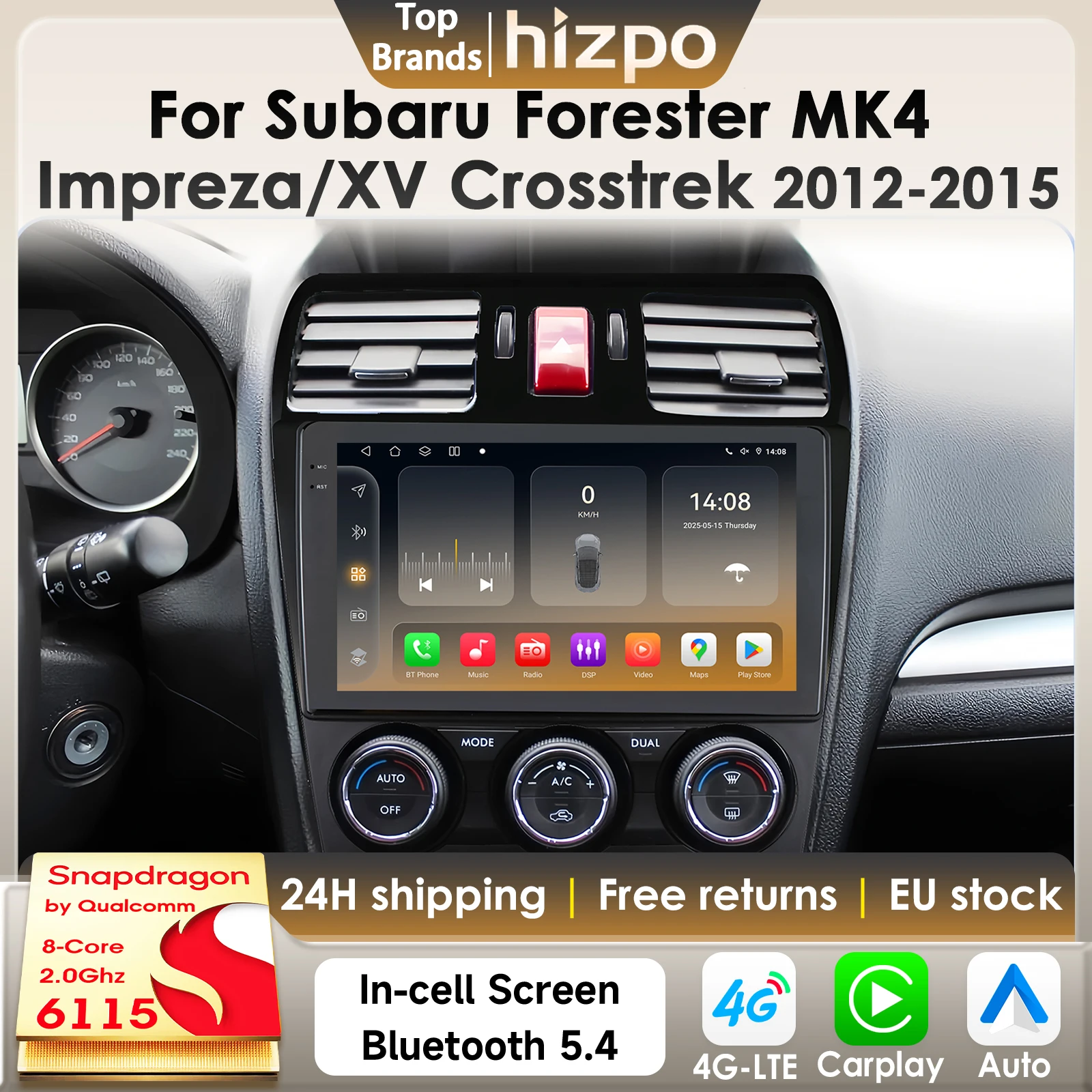 Hizpo Android14 Autoradio Per Subaru Forester MK4 Impreza XV Crosstrek 2012-2015 Auto Multimediale GPS 4G Carplay di Snapdragon6115