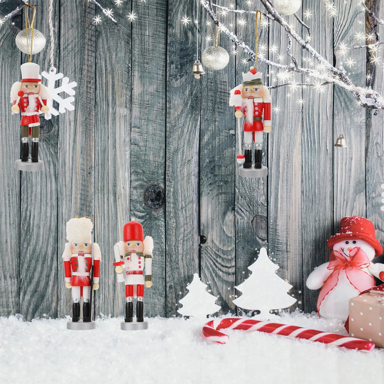 

4Pcs Nutcracker Soldier Decorations Wooden Christmas Ornaments Xmas Party Holiday Gifts Festival Table Decor Christmas Gift