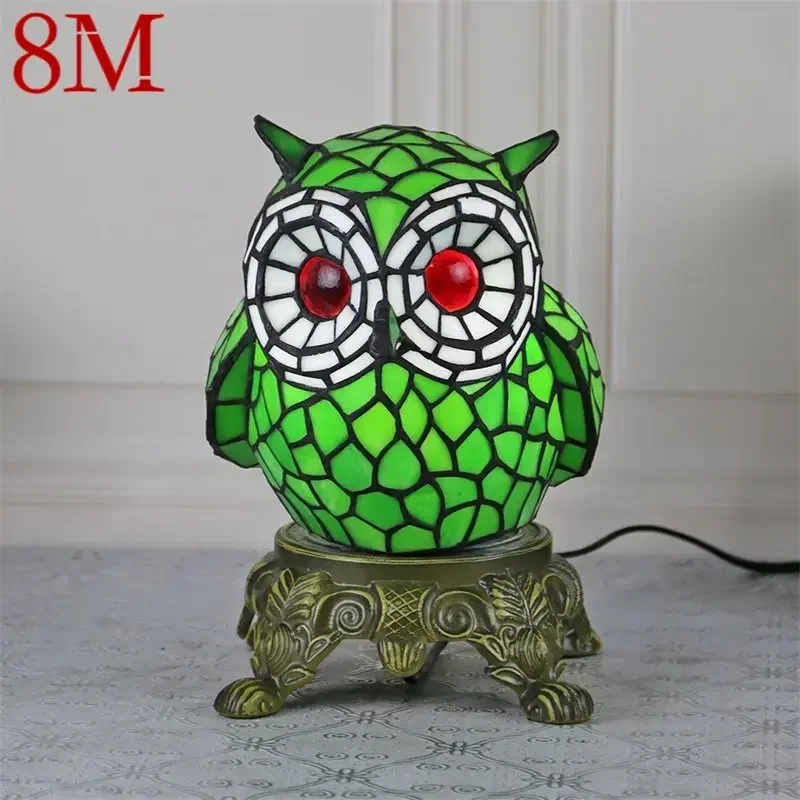 8M Tiffany Glass Table Lamp LED Cartoon Creative Owl Desk Light Fashion Decor For Home Children's Bedroom Bedside