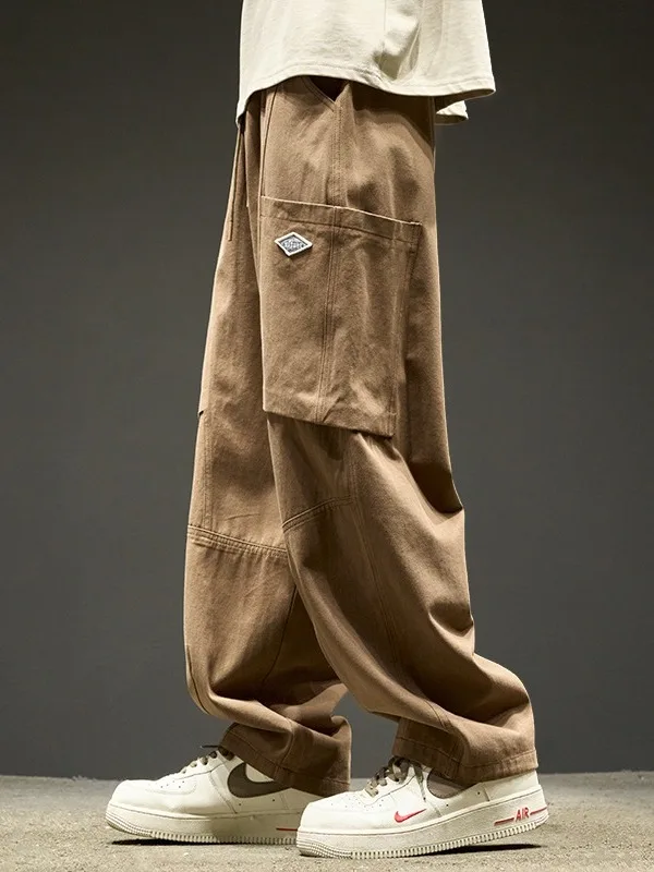 

American Sle Men's Casual Pants Autumn Trendy Loose Straight Leg Wide Leg Long Trousers for Men Comfortable Polyester Fiber