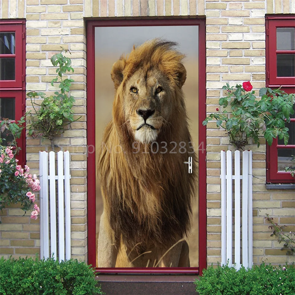 Tier-Türaufkleber Katze Tiger Hirsch Leopard Tapete Benutzerdefinierte Türen Poster Wandtattoo Selbstklebend 3D Heim-Design Dekor Türsticker – Detail 16