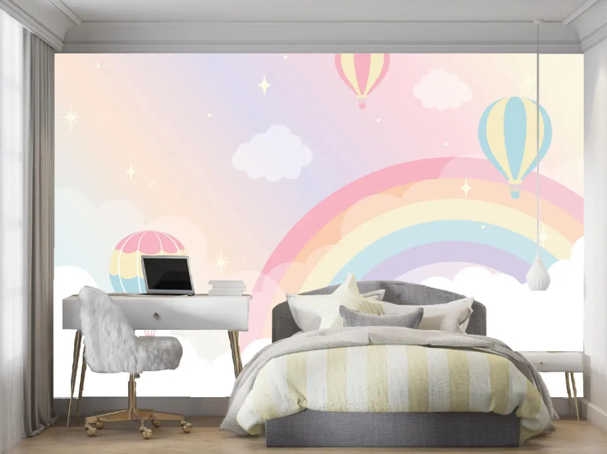 custom 3D wallpaper mural for children's room Rainbow Butterfly Hot Air Balloon TV background wall decoration 3d wallpaper