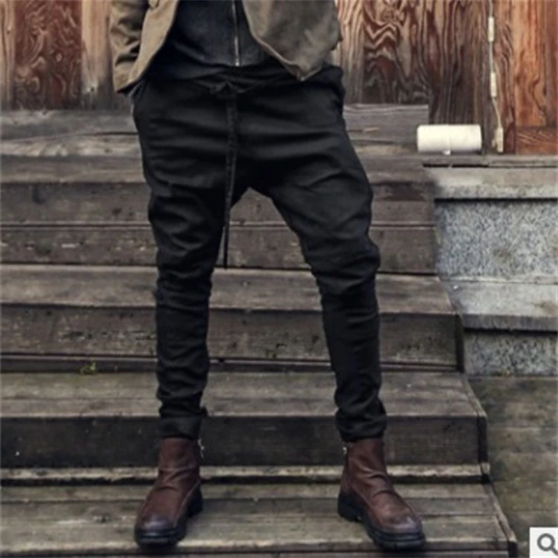 Men Pants Spring Summer Solid Color Loose Straight Pants Men Vintage Low Waist Pocket Pencil Pants Cross-Pants Calf-Length Pants