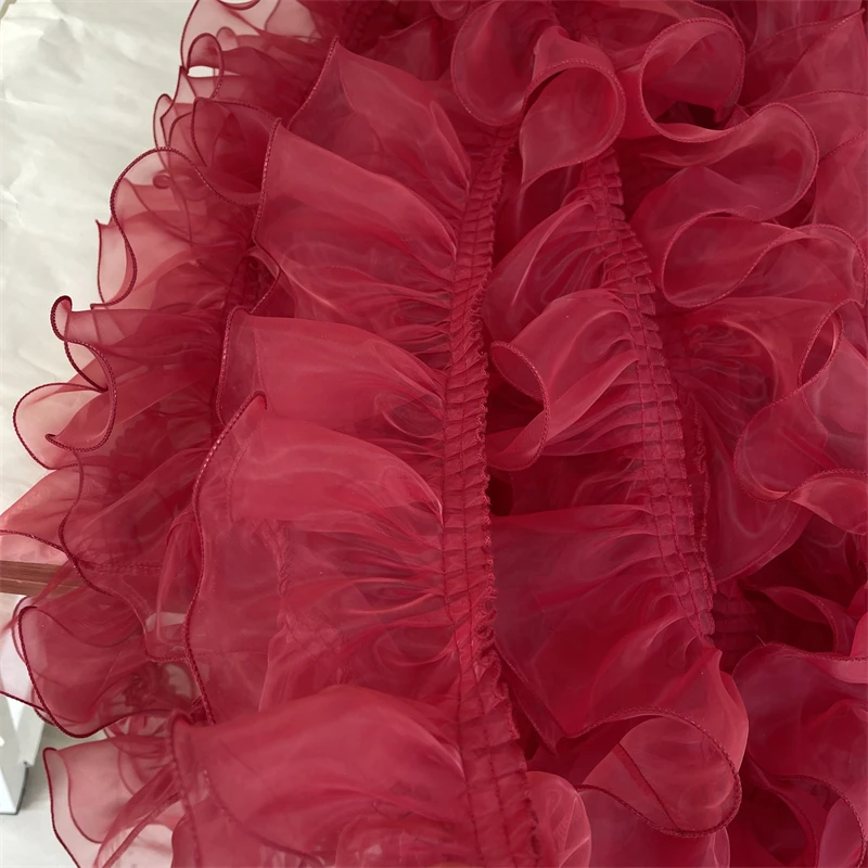 1 metr Organza wzburzyć koronki 10cm szerokości ciemno czerwony falbany koronki Patchwork krawędzi piękne Lolita koronki do sukni podejmowania