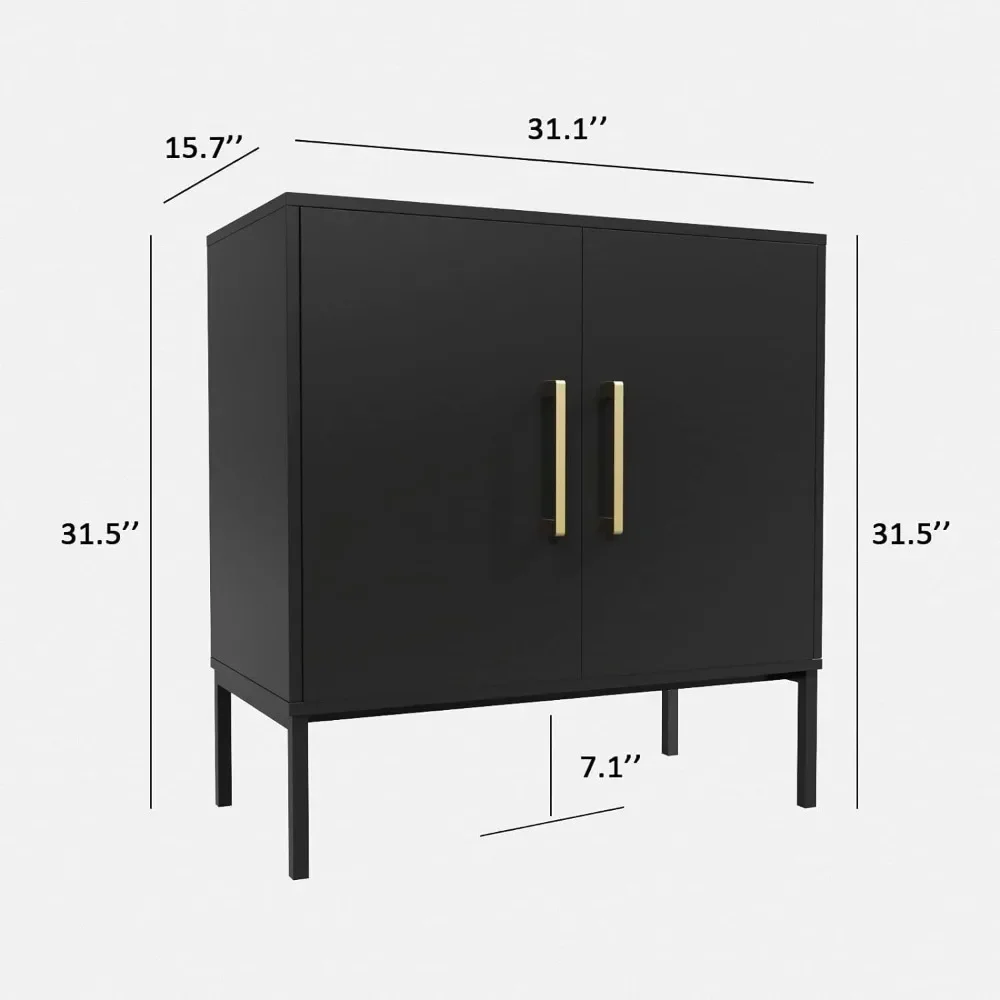 Aparador independiente de madera para dormitorio, armario moderno de almacenamiento con puertas dobles, aparador lateral negro