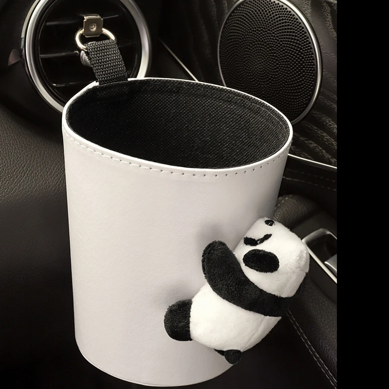 Cute Cartoon Panda Doll Car Trash Bin Can for Back Seat Headrest Mini Auto Outlet Air Vent Organizer Rubbish Bag Garbage Storage