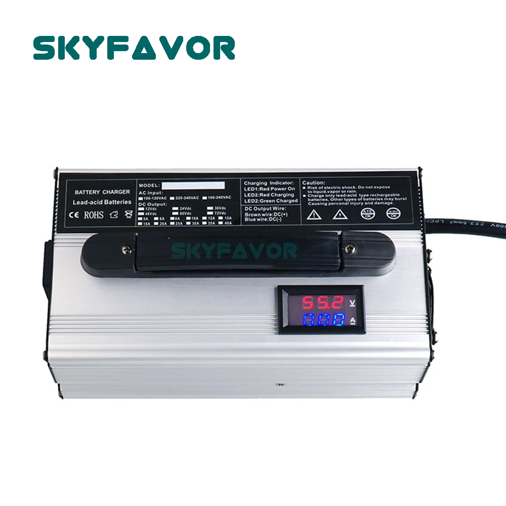 Chargeur de batterie au lithium automatique intelligent personnalisé, affichage LED, films au lithium, chargeurs d'ion, 48V, 15A, 12S, 50.4V, 13S, 54.6V