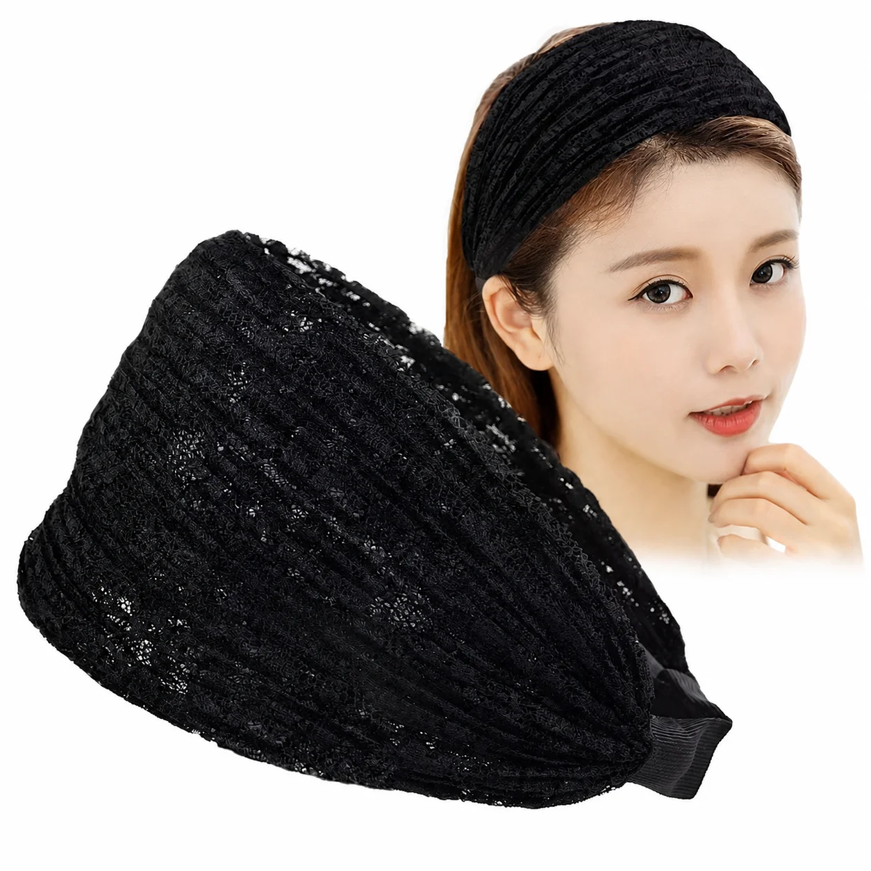 Wide Lace Headband For Women, Non-Slip Wide Hair Band For Covering Broken And Gray Hair, Fashion Daily Hair Accessory