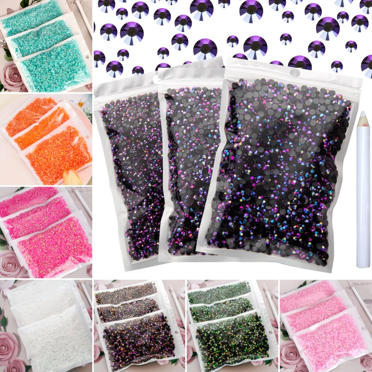 6000 Stück 2/3/4/5mm Flache Jelly-Harz-Strasssteine für DIY-Bastelarbeiten, Nagelkunst, Gesichts-Make-up, Nicht-Hotfix Bling-Kristalle, Edelsteine, Nagelcharms – Detail 2