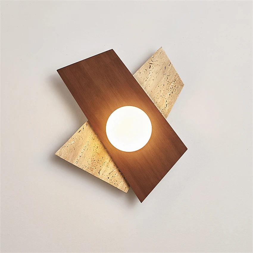 

Wabi sabi wind wood plank marble wall lamps bedroom lamp clothing store hallway aisle living room decorative sconces lights