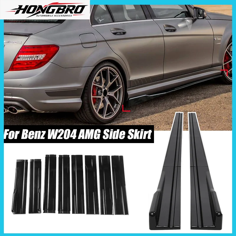 For Mercedes Benz W204 C63 C180 C200 C260 C300 AMG Car Side Skirt Extension Rocker Panel Splitters Winglet Lip Body Accessories