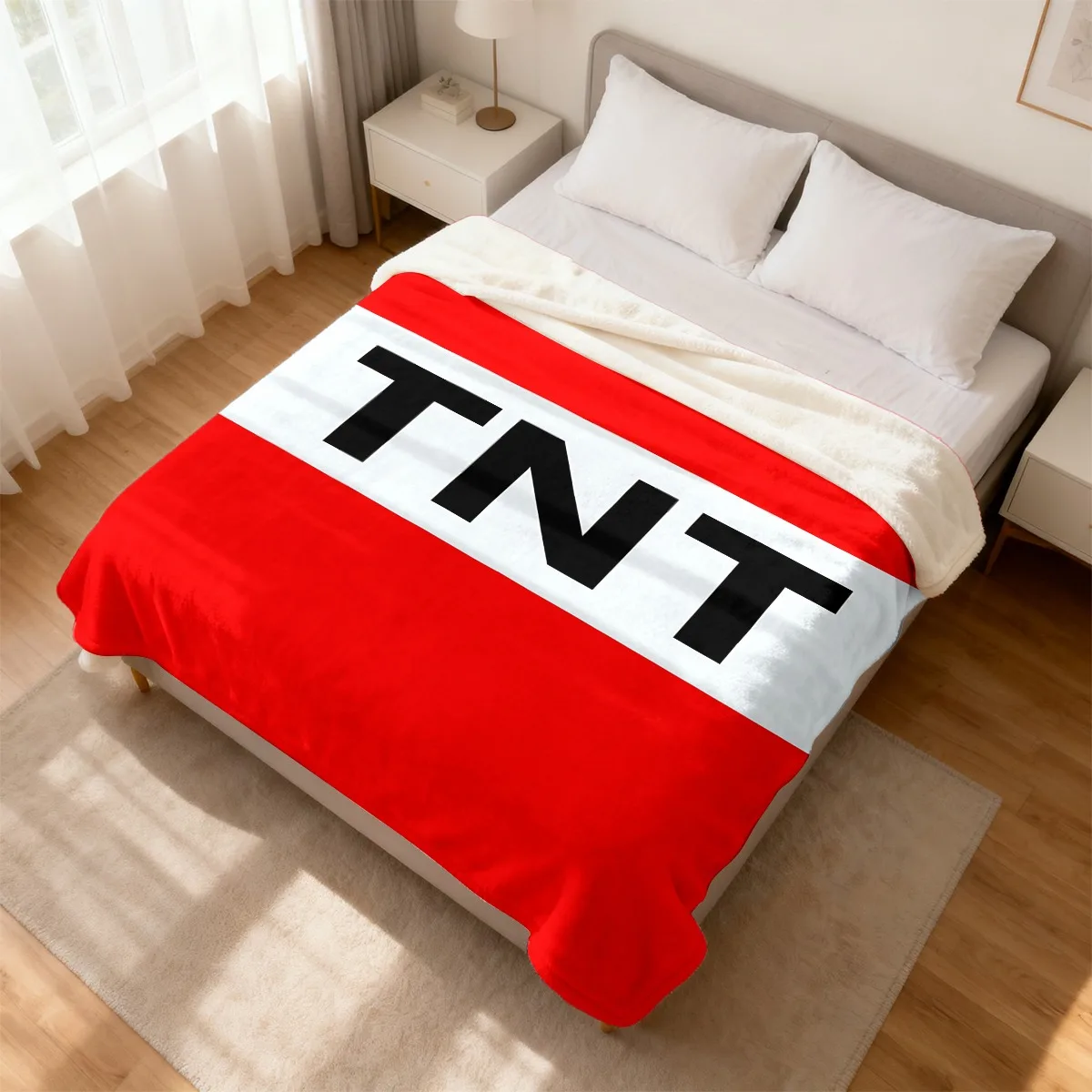 Customize Cozy Fleece Throw Blanket Featuring a Timeless Red And White TNT Design, Perfect for Use on a Couch Or Bed Throughout