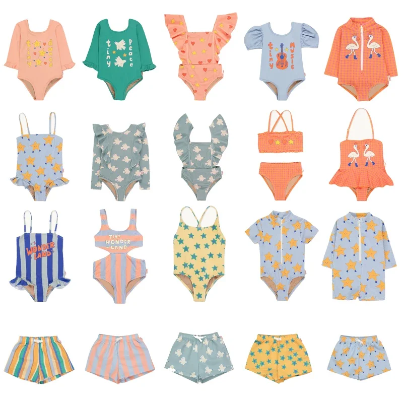 kids swimwear sets 2025 new summer TC boys girls cute print swimming suits bikini sets