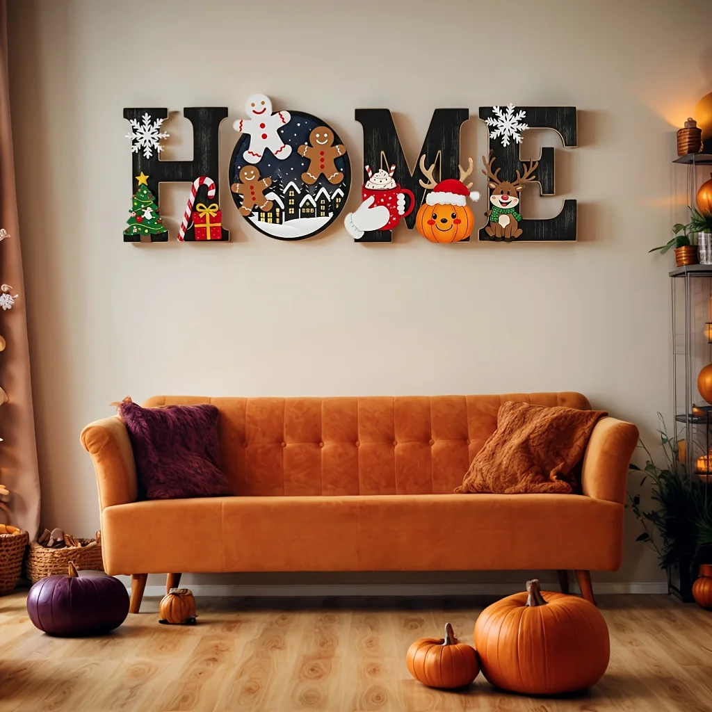 European American Style 2D Halloween Christmas Wooden Wall Decor Festive Atmosphere Home Farmhouse Bedroom Study Entrance Decor