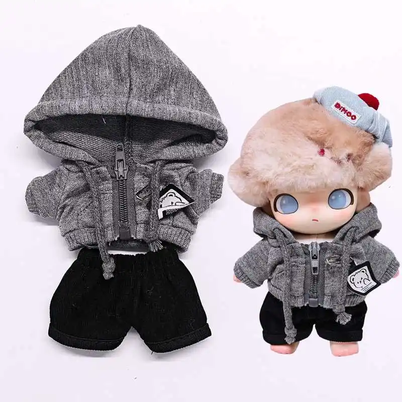 

Dimoo подвесная карточка, одежда для кукол Heartbeat, специальный тон, серый комплект с капюшоном, подходит для куклы 15-17 см, модные милые аксессуары для кукол