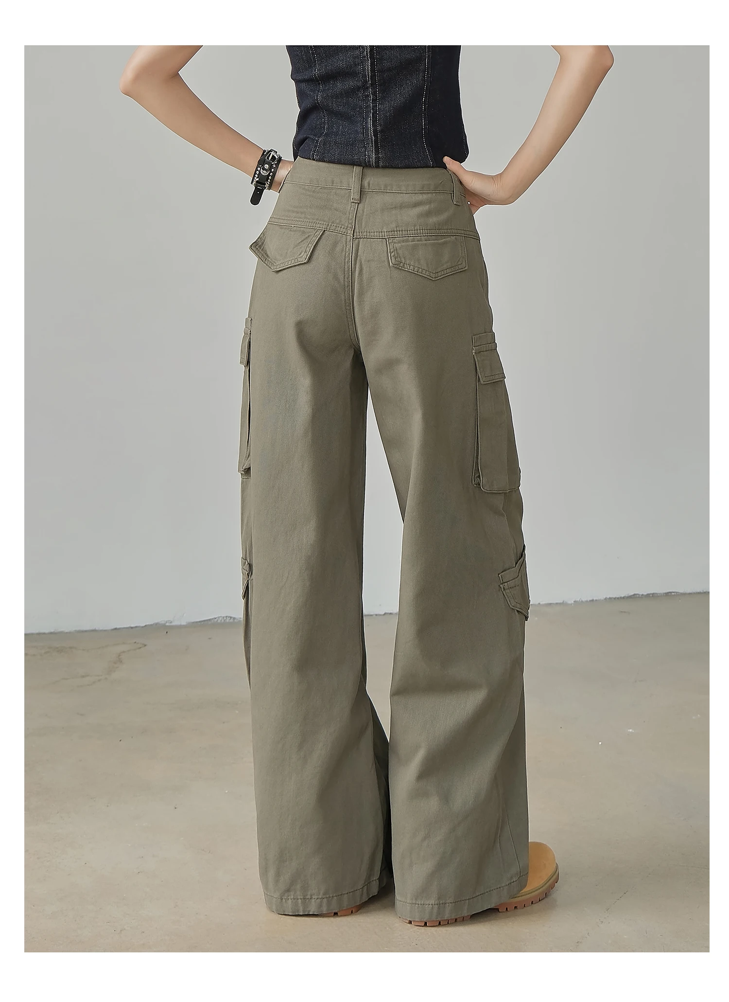 ZHISILAO Vintage Casual Cargo Pants Women Y2k Pocket Wide Leg Straight Trousers Autumn Winter 2025