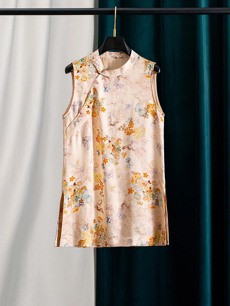 

Young Sle Silk Yaxin Qingtang Top Thin Svel Stand Collar Summer New Chinese National Sle Vest Women's Faion irt