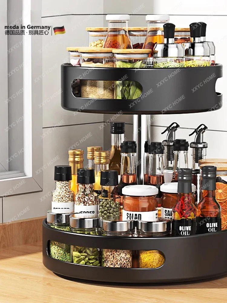 Kitchen 360 degree rotating seasoning rack seasoning household oil and salt round storage box rack