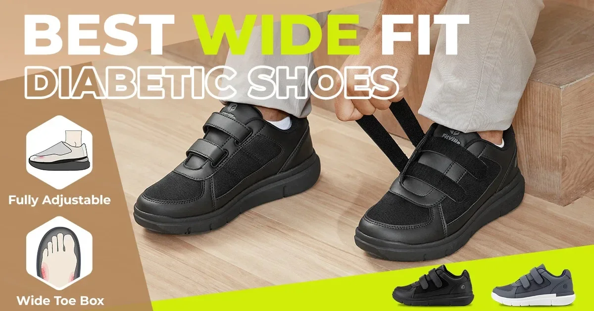 FitVille Diabetikerschuhe für Herren, extra breit, Größe 4E, bequemer Alltagsschuh mit Fußgewölbestütze, zur Linderung von Neuropathie und Schmerzen bei geschwollenen Füßen. – Detail 1