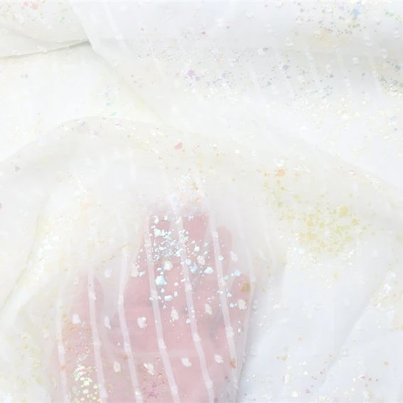 Żakardowa Tkanina Szyfonowa w Kropki i Paski z Opalizującymi Cekinami na Spódnicę Sukienkę Bluzę Damską DIY Błyszczący Materiał na Odzież