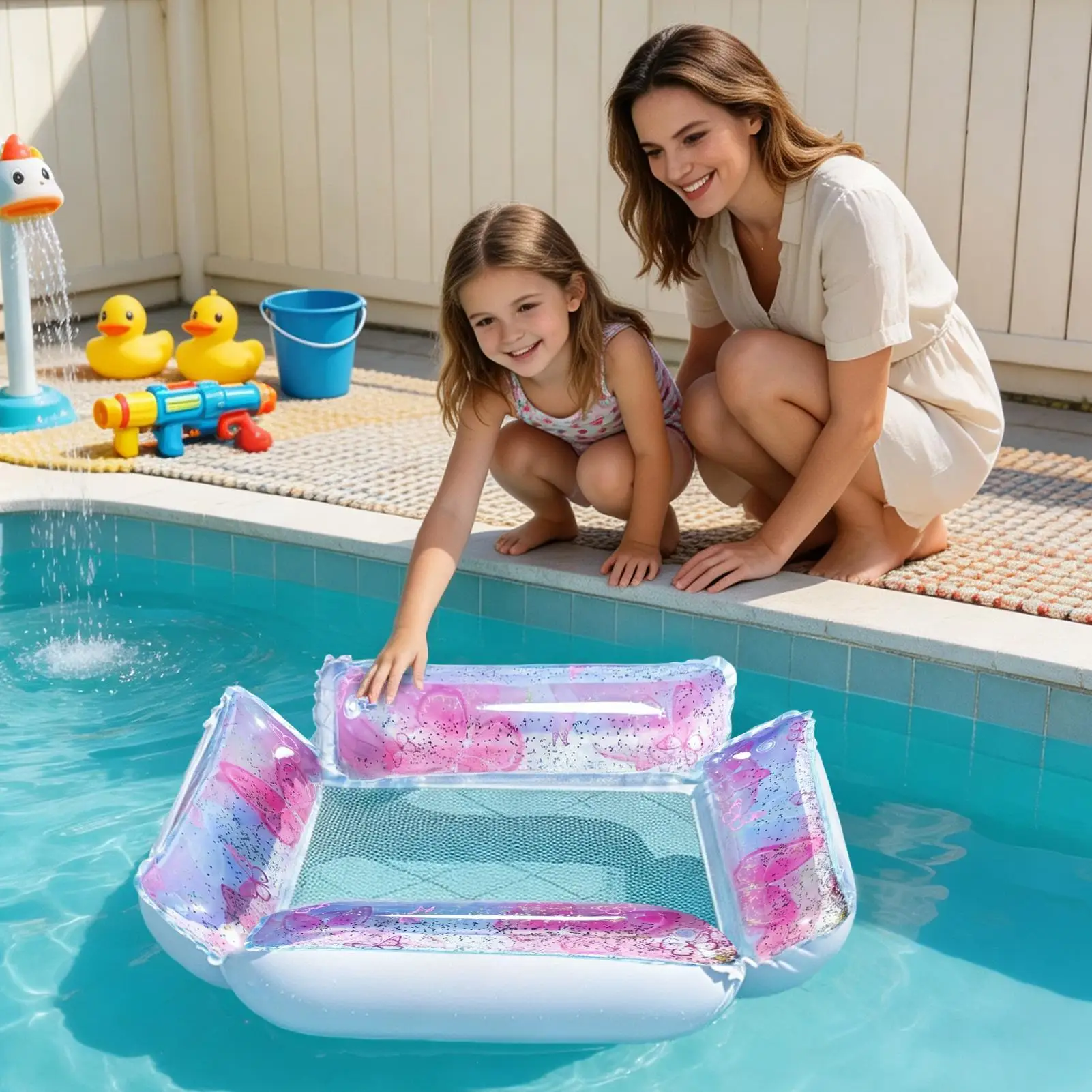 Inflatable Pool Lounger Foldable Four-Tube Relaxation Raft Swim Pool Lounge Float Inflatable For Backyard Lake Poolside River