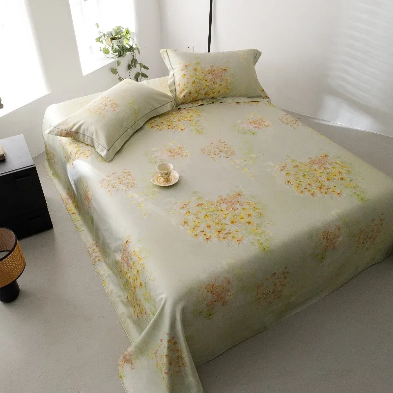 

Ultra Soft Silky Bamboo Lyocell Bed Sheet Set Queen 3Pcs Flower Botanical Bedding Flat Sheet 2 Pillowcases Farmhouse Bed Sheet