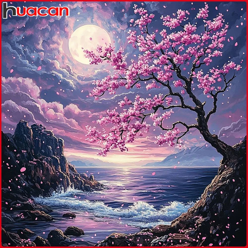 Huacan Diamant-Gemälde, Pflaumenblüten-Baum, Fluss, Diamant-Mosaik, Landschaft, komplettes Set, dekorative Gemälde