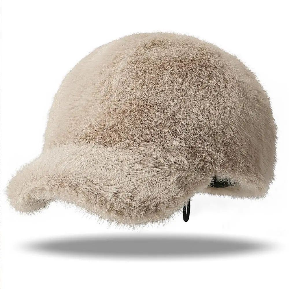 قابل للتعديل فو الفراء قبعة بيسبول الدافئة سميكة رقيق الشتاء القبعات بلون قبعة بواقٍ للشمس لينة رقيق أفخم قبعات للحماية من الشمس الدافئة