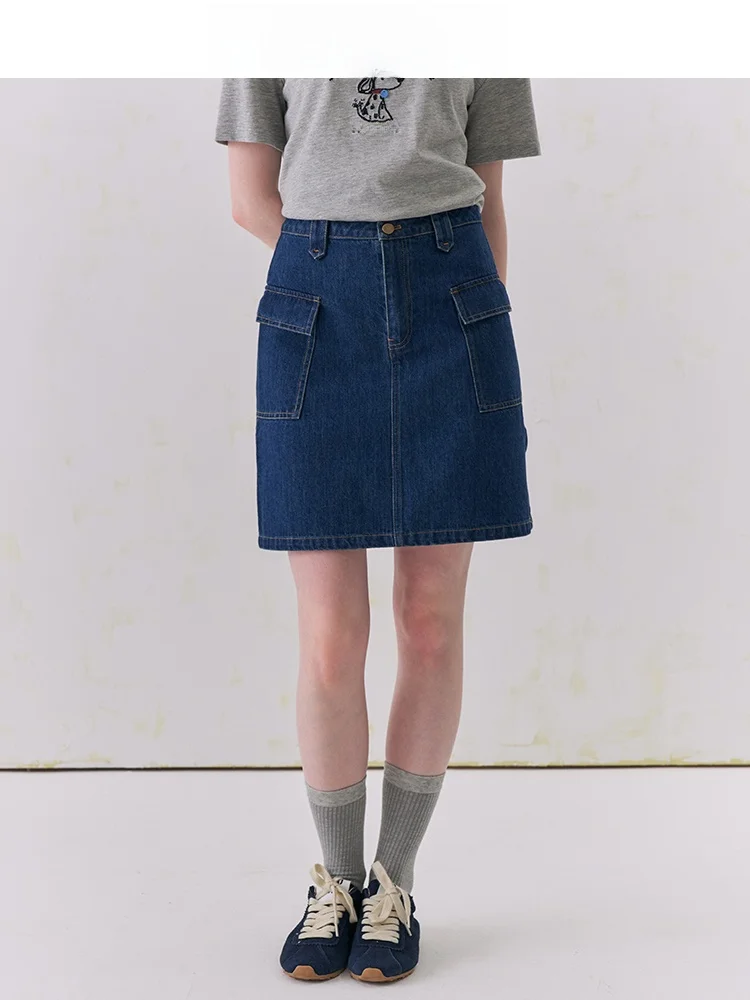 

High Waist A-Line Skirt Women's Denim Washed Spring Summer New Style Slimming Skirt Breathable Skin-Friendly Cotton Blend