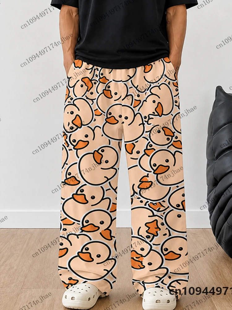 2026 New Cartoon Yellow Duck Print Pajama Trouser For Men Autumn Winter Fashion Couple Pajama Pants Casual Kids/Adult Long Pants view 6