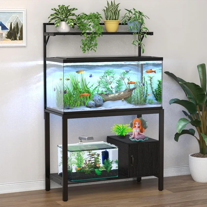 

40-50 Gallon Fish Tank Stand with Plant Shelf Metal Aquarium Stand with Cubby Storage