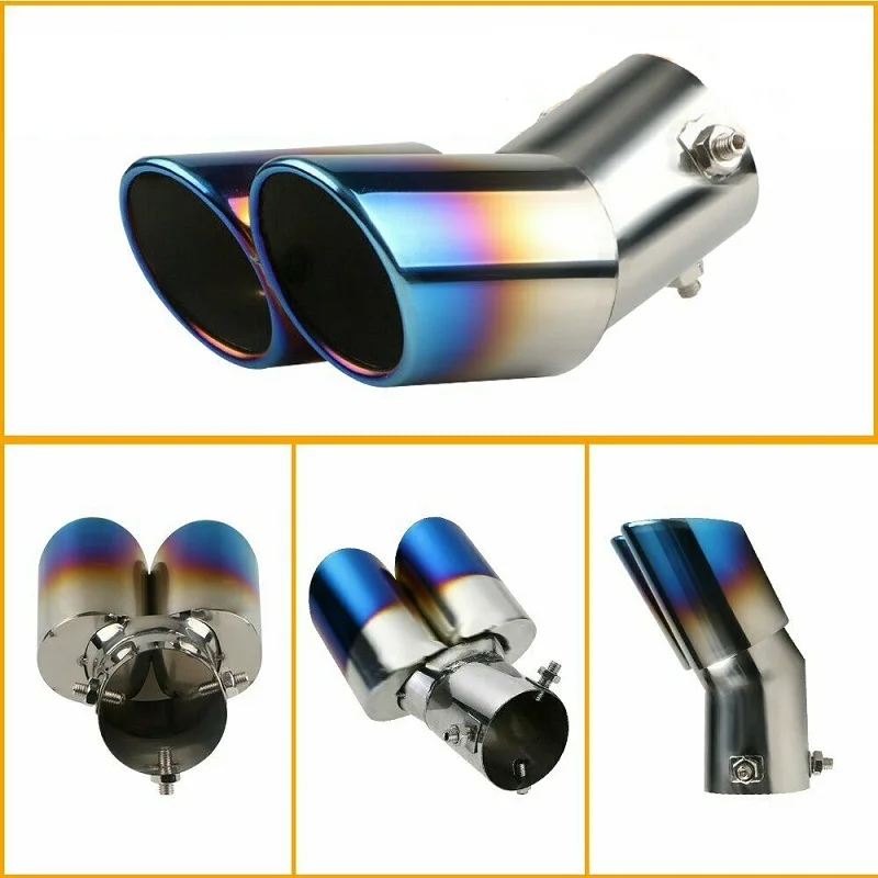 Dual Outlet Exhaust Muffler Tip Stainless Steel  Slant Rolled Edge Universal Auto Muffler Silencer Car Exhaust Rear Pipe