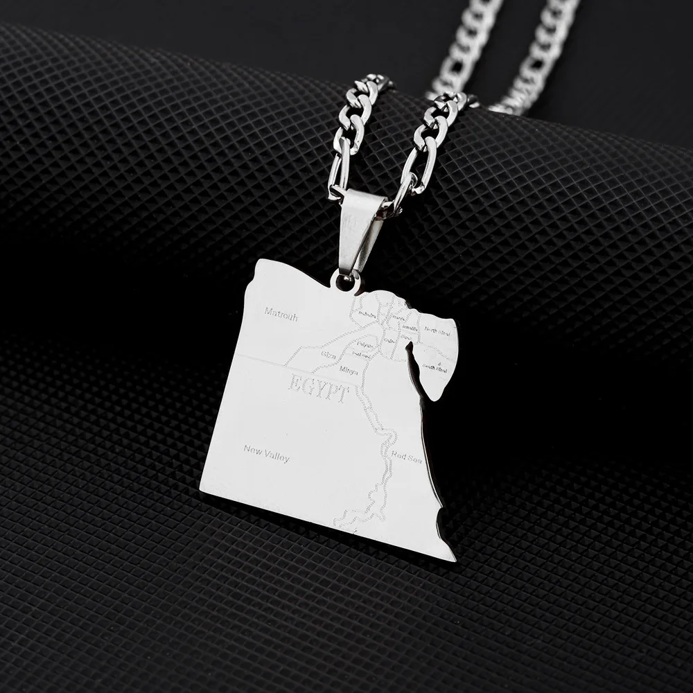 Stainless steel geometric Egyptian city name necklace, couple style ethnic titanium steel pendant accessory