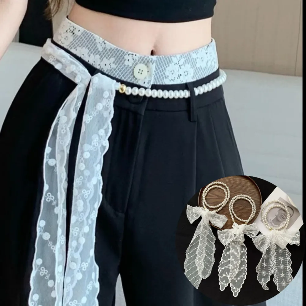 

Versatile Pearl Necklace Lace Belt Exquisite Pattern Hairwear Ladies Elegant Headband Headscarf Spring