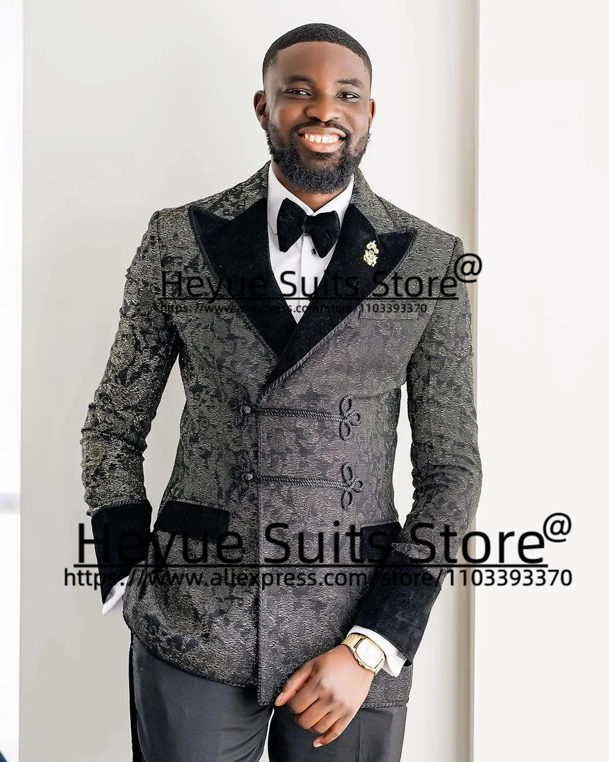 Plus Size Printed Floral Luxuly Men Suits Slim Peaked Lapel Groom Formal Tuxedos 2Pieces Sets Business Male Blazer Costume Homme