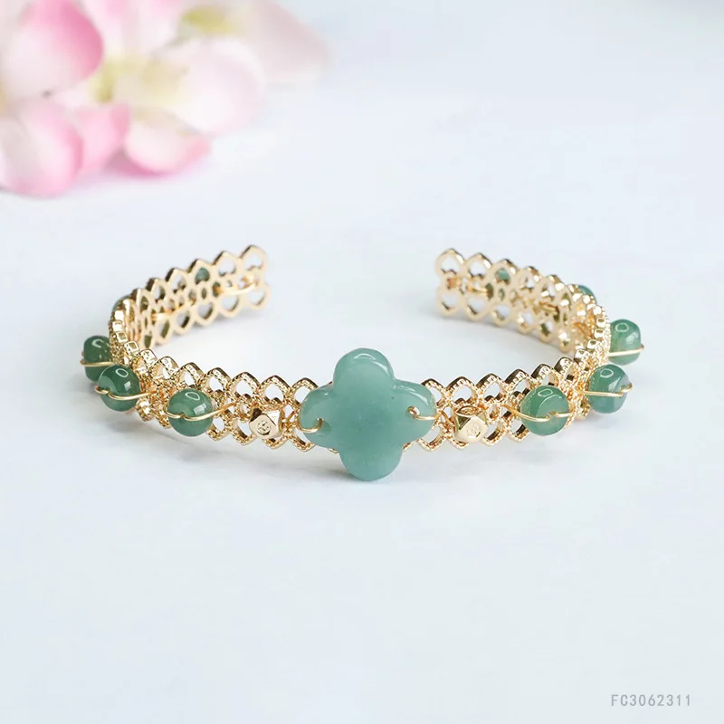 

​​Natural Jadeite Blue Water Four-Leaf Clover Bracelet - Auspicious "Luck & Prosperity" Jewelry, Luxury Gift for Women​​