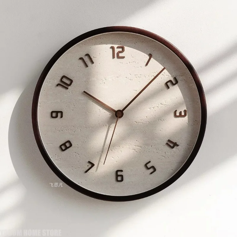 Wabi Sabi Solid Wood Clock, 12 Inches Ultra Quiet Design, Artistic Modern Wall Ornament for Living Room Home Decoration