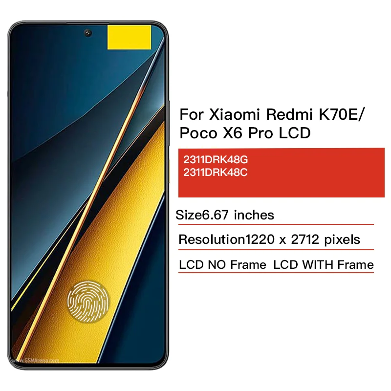 6.  67" AMOLED Ekran LCD z Dotykiem Digitizer do Xiaomi Poco X6 Pro 5G 2311DRK48G, Ekran do Redmi K70E 2311DRK48C — zdjęcie produktu 2