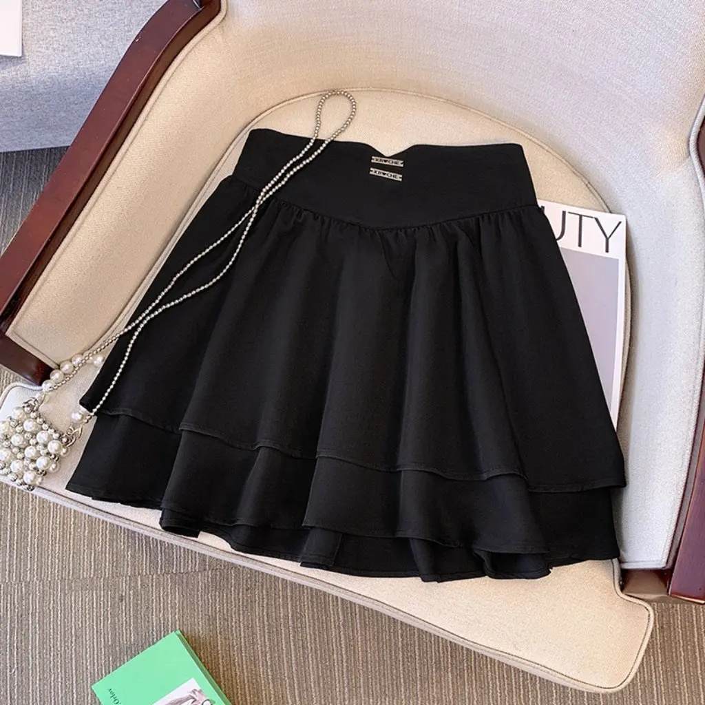 

plus Size Women's A-Line Skirt High Waist Slimming Black Cake Half Skirt for Chubby Girls Summer New Deformation