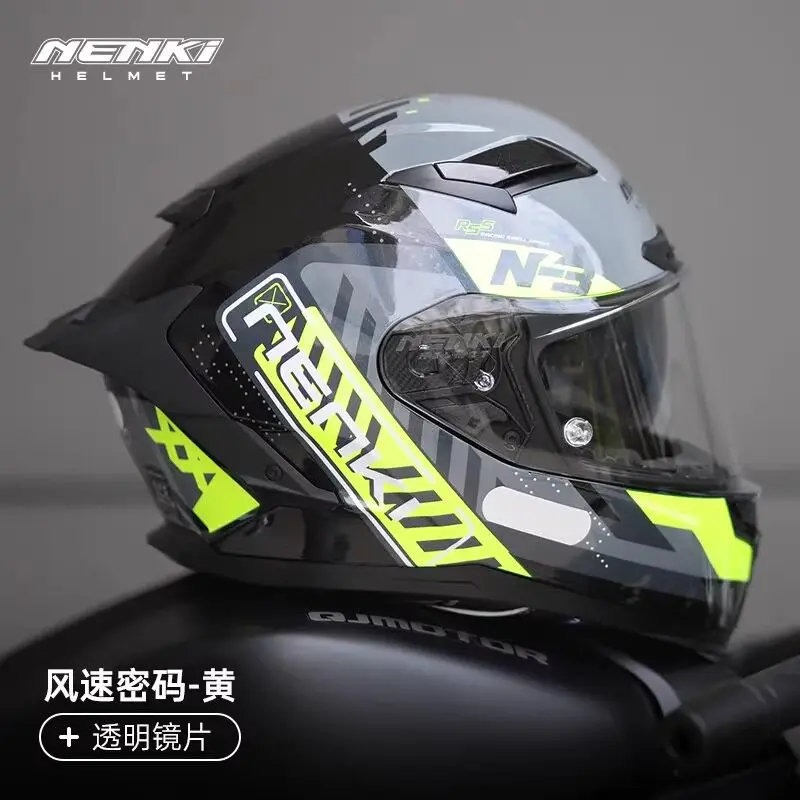 NENKI Full‑Face Motorcycle Helmet for Men Women All‑Season Riding Helmet with Dual Visor Sun Protection Large Rear Spoiler